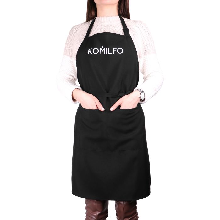 Фартух Komilfo короткий (чорний), з трьома карманами, 68*78 см