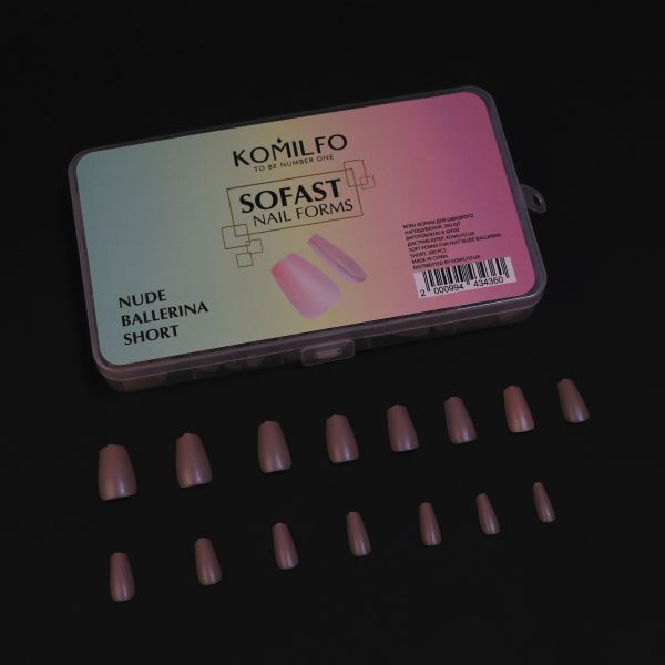 Гелеві тіпси натурального кольору Komilfo SoFast Nail Froms Nude Ballerina Short 300 шт