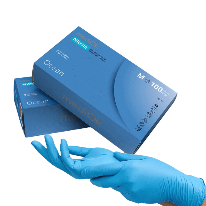 Рукавички нітрілові Mediok Ocean (блакитні)  щільність 3.5г