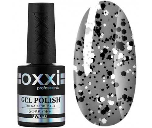 Топ глянсовий з пластівцями OXXI Twist №4 з чорної і білої крихтою 10 мл
