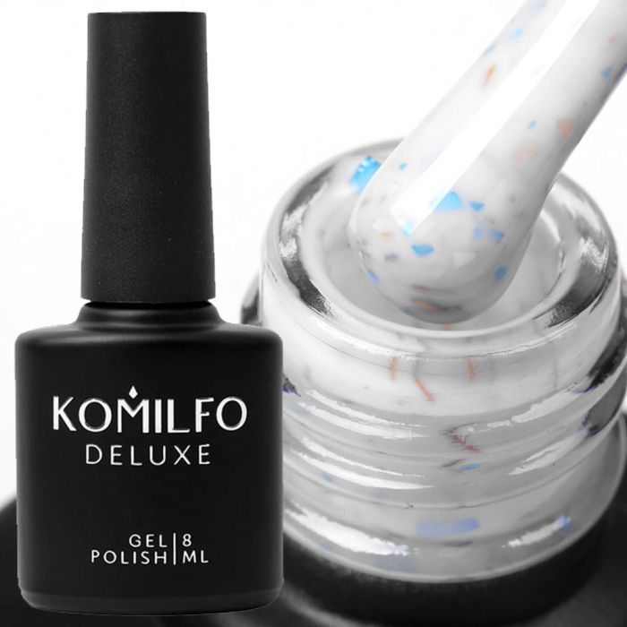 База Komilfo Potal Base P008 (молочна з блакитно-золотою поталлю), 8 мл