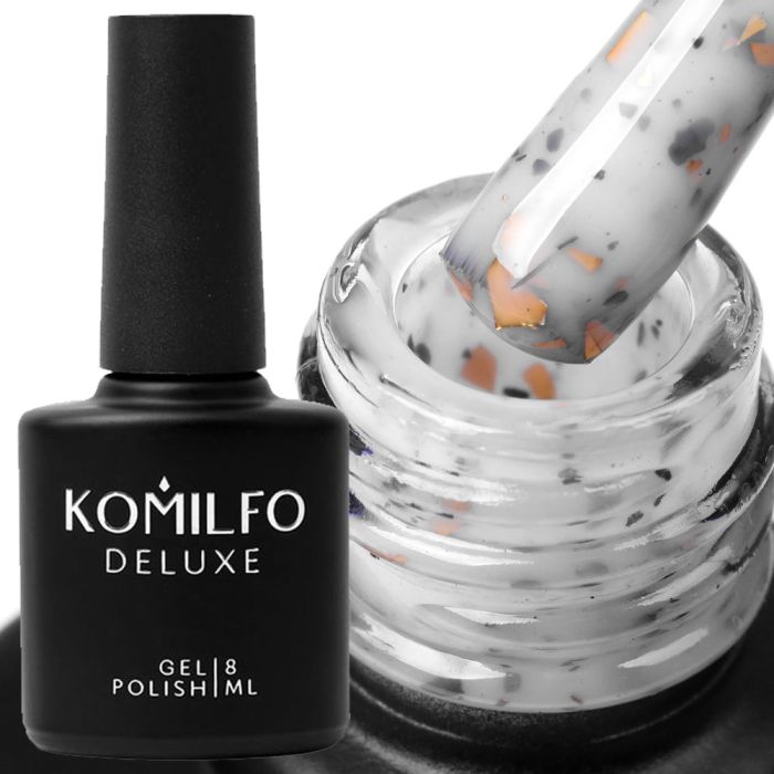 База Komilfo Potal Base P019 (біла з золотою і чорною поталлю), 8 мл