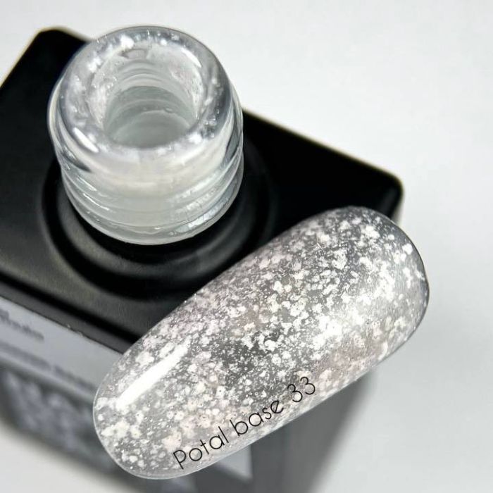 База NAILSOFTHEDAY Potal base 33 полупрозрачная с белой талией и серебряным мелким рефлективом, 10мл
