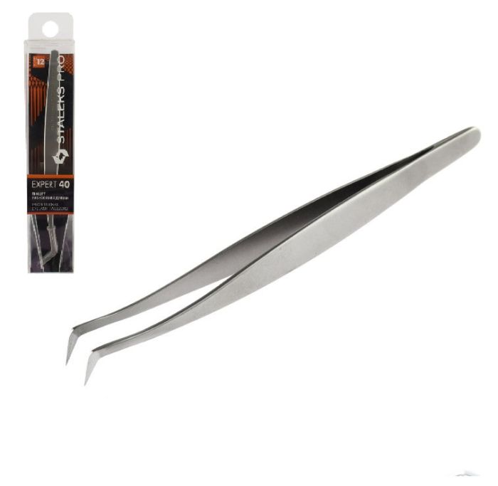 Пинцет для наращивания ресниц Staleks PRO Expert TE-40/12, изогнутый, 12 см (башмачок 65*)