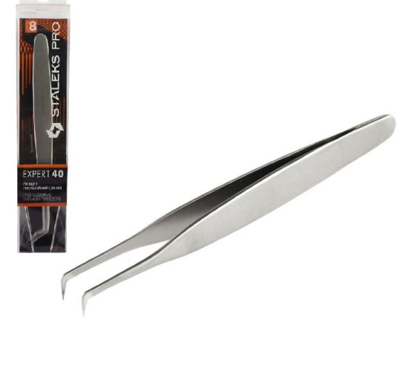 Пинцет для наращивания ресниц Staleks PRO Expert TE-40/8, изогнутый, 10,5 см (L- образный 85*)