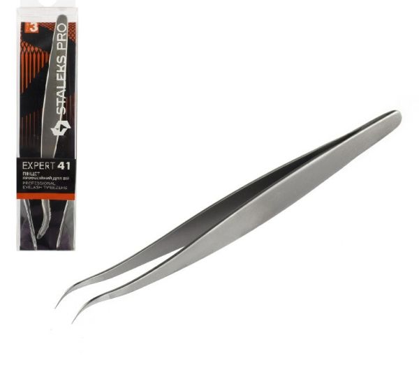 Пинцет для наращивания ресниц Staleks PRO Expert TE-41/3, изогнутый, 12 см