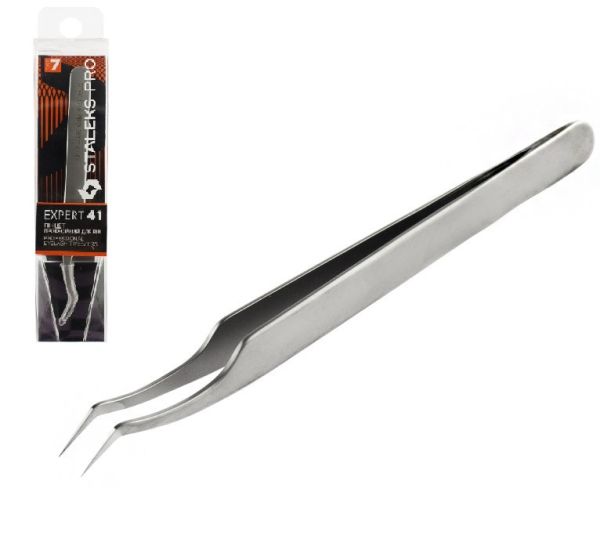 Пинцет для наращивания ресниц Staleks PRO Expert TE-41/7, изогнутый, 11 см (изогнутый угол 30*)