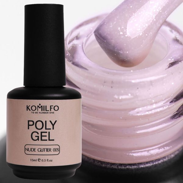 Жидкий полигель Komilfo PolyGel 005 Nude Glitter, 15 мл (с шиммером)