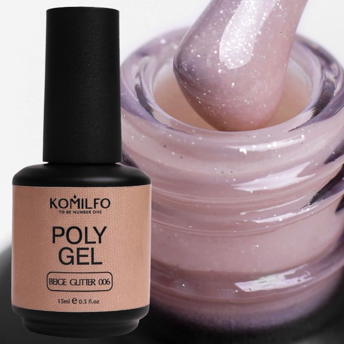 Жидкий полигель Komilfo PolyGel 006 Beige Glitter, 15 мл (с шиммером)