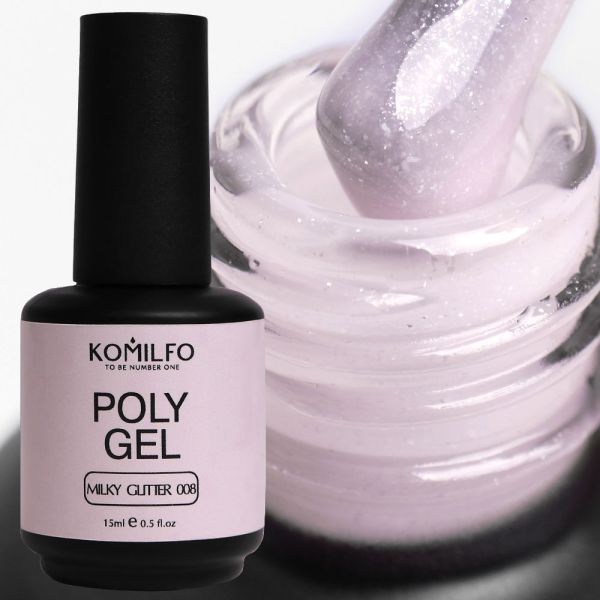 Рідкий полігель Komilfo PolyGel 008 Milky Glitter, 15 мл (з шиммером)