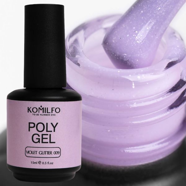 Жидкий полигель Komilfo PolyGel 009 Violet Glitter, 15 мл (с шиммером)