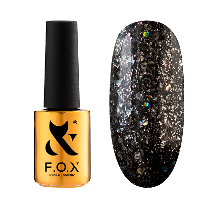 Гель-лак F.O.X Radiance 001 черный графит, со слюдой, шестигранниками и мелкими блестками разных оттенков, 7 мл