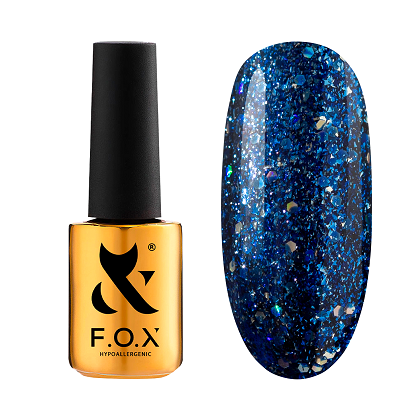 Гель-лак F.O.X Radiance 006 насыщенный синий, со слюдой, шестигранниками и мелкими блестками разных оттенков, 7 мл