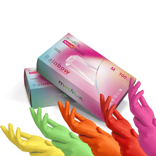  Перчатки нитриловые Mediok Rainbow (микс 5 цветов) плотность 3.8г