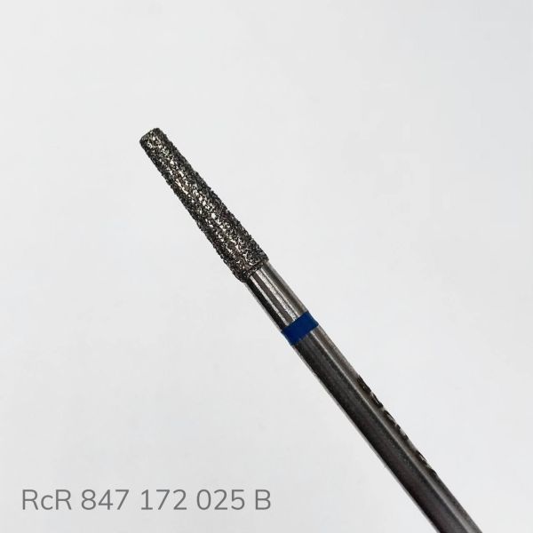 Фреза для манікюру RCR алмазна усічений конус 847 172 025В 2,5 мм синя насічка