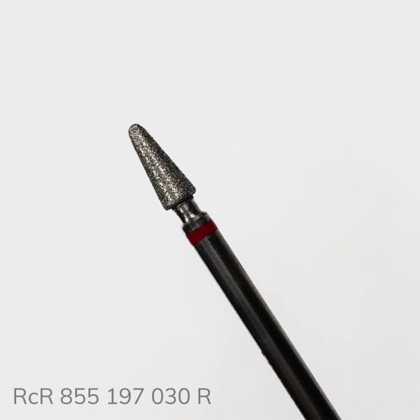Фреза для манікюру RCR алмазна  конус 855 197 030R 3мм червона насічка