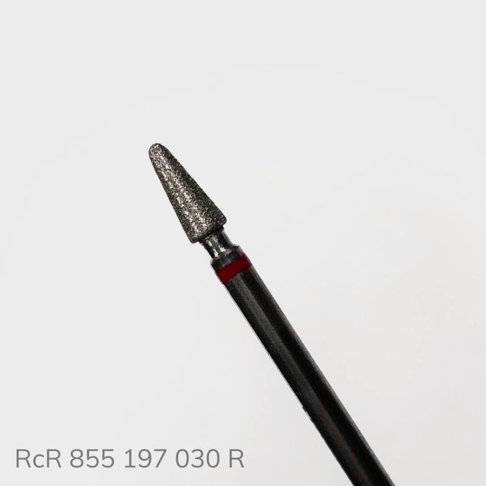 Фреза для манікюру RCR алмазна  конус 855 197 030R 3мм червона насічка