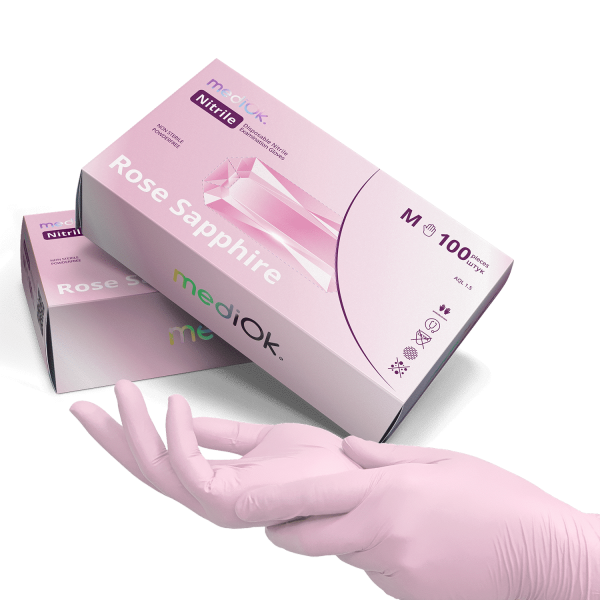 Перчатки нитриловые Mediok Rose Sapphire (розовые) плотность 3.8г