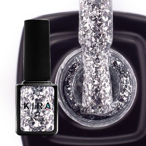 Гель-лак Kira Nails Shine Bright №001 (срібло з блискітками), 6 мл