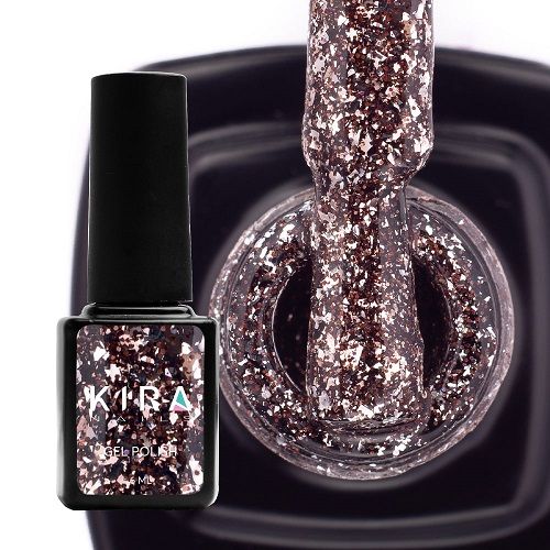 Гель-лак Kira Nails Shine Bright №004 (темное серебро с мелкими красными блестками), 6 мл