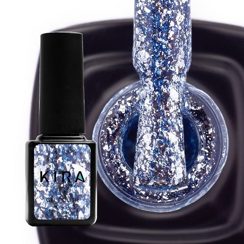 Гель-лак Kira Nails Shine Bright №010 (блакитний з блискітками), 6 мл
