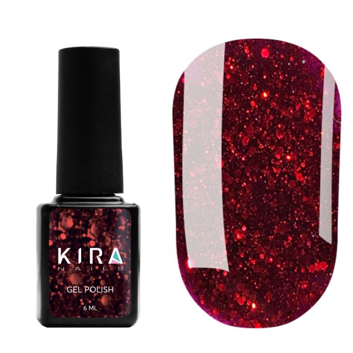 Гель-лак Kira Nails Shine Bright №011 (темно-червоний з блискітками), 6 мл