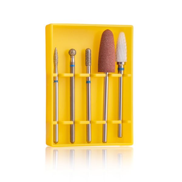 Стартовый набор фрез для плотной кутикулы SET-5B BLUE (5 фрезы, средняя абразивность)