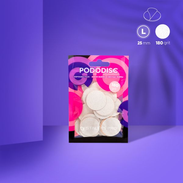 Змінні файли білі для педикюрного диска Pododisc Staleks Pro L, 180 грит (50 шт) PDF-25-180w