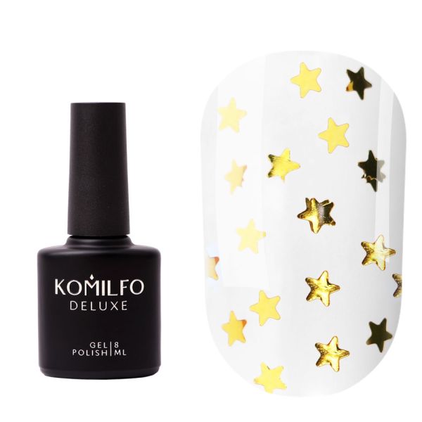 Топ Komilfo Star Nails Gold з золотими зірочками  8мл