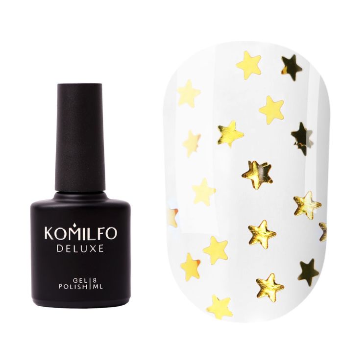 Топ Komilfo Star Nails Gold з золотими зірочками  8мл