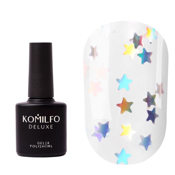 Топ Komilfo Star Nails Holo з голограмними зірочками  8мл
