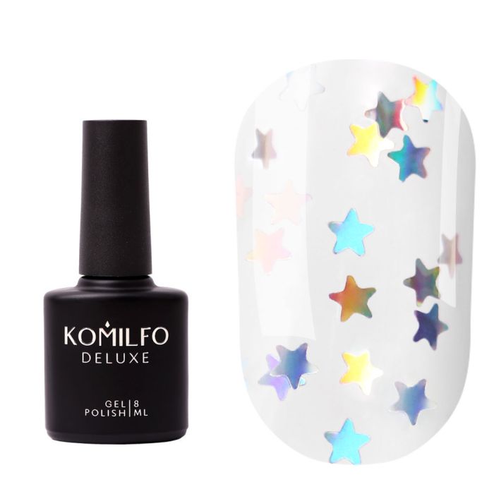 Топ Komilfo Star Nails Holo с голограммными звездочками  8мл
