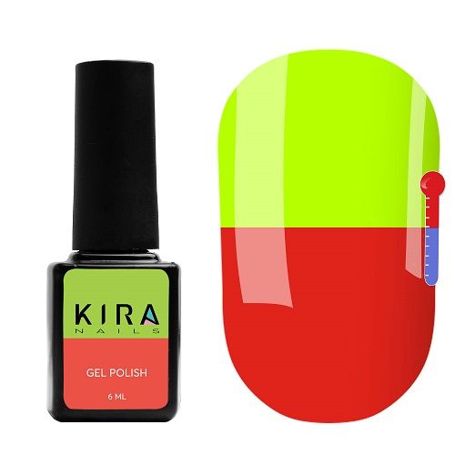 Термо гель-лак Kira Nails №T07 (цегляно-червоний, при нагріванні кислотно-жовтий), 6 мл