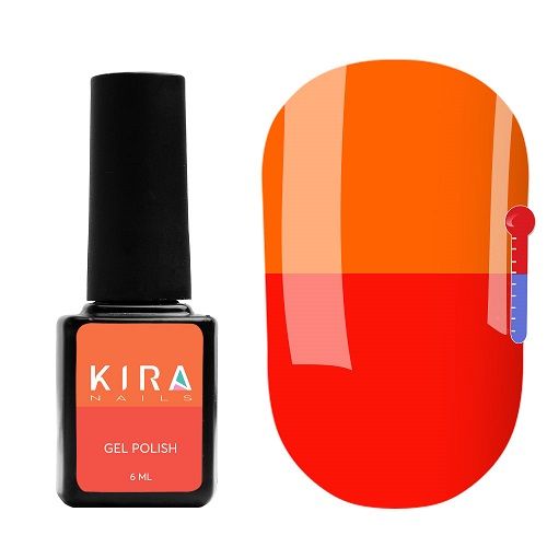 Термо гель-лак Kira Nails №T08 (приглушенный красный, при нагревании кислотно-оранжевый), 6 мл
