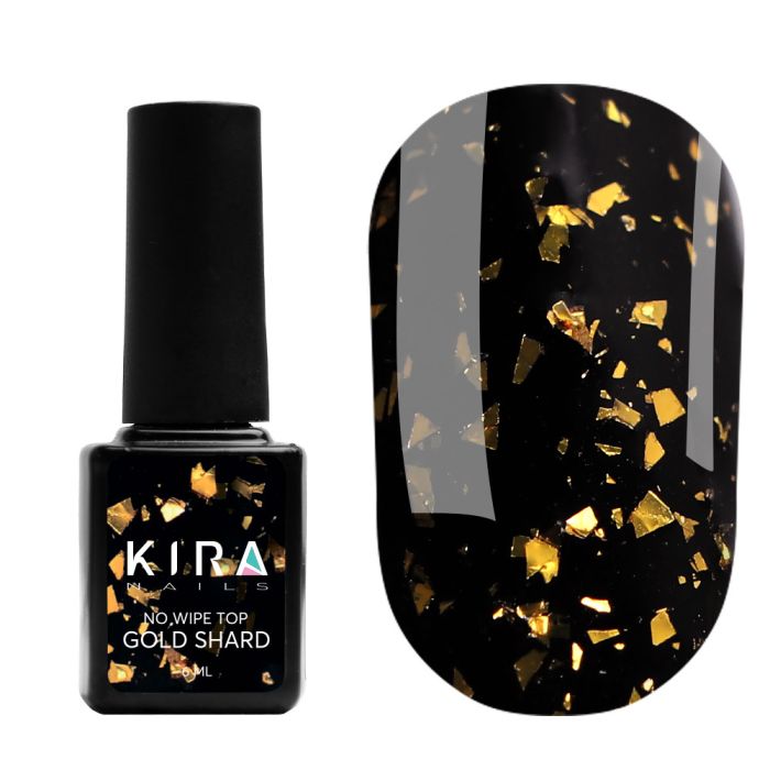 Топ без липкого шару Kira Nails No Wipe Top Gold Shard із золотою поталью, 6 мл