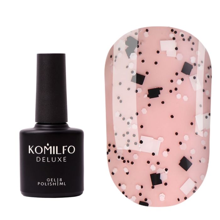Komilfo No Wipe Top Stone - топ без ЛЗ з чорно-білими елементами, 8 мл