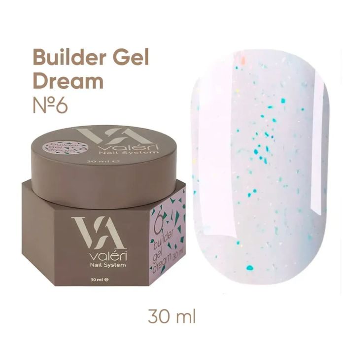 Гель для нігтів Valeri Builder Dream Gel 06 нюдово-рожевий із зеленими пластівцями, 30 мл