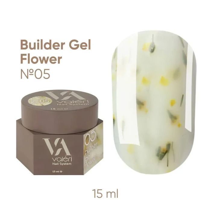 Гель для нігтів Valeri Builder Gel Flower 05 молочний з жовтими сухоцвітами 15 мл