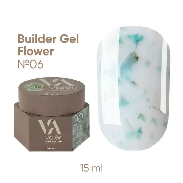 Гель для нігтів Valeri Builder Gel Flower 06 молочний з бірюзовими сухоцвітами 15 мл