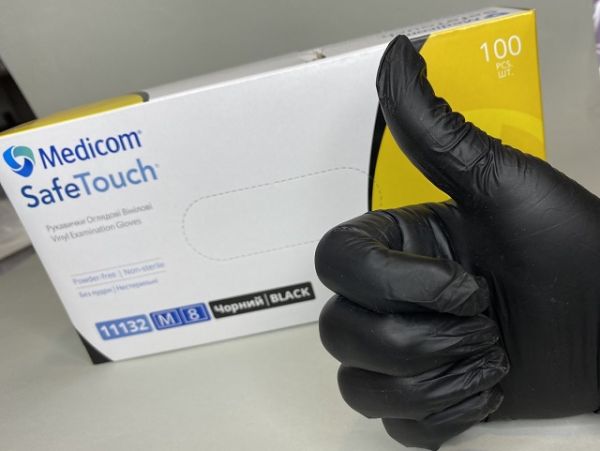 Рукавички вінілові без пудри MEDICOM Чорні M